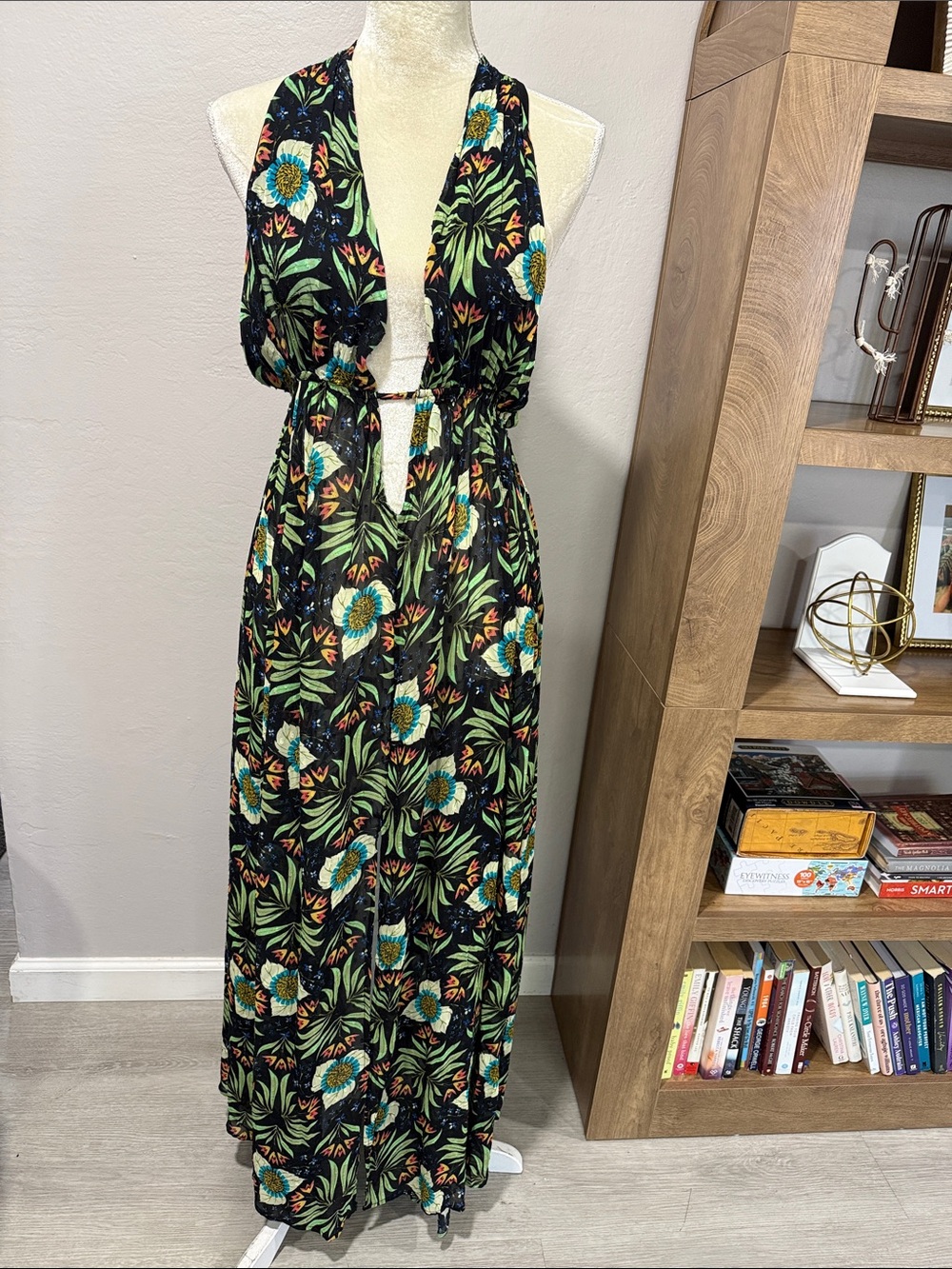 Brenda Quinn x Anthropologie Tropical Floral Resort Wear Halter Maxi Dress